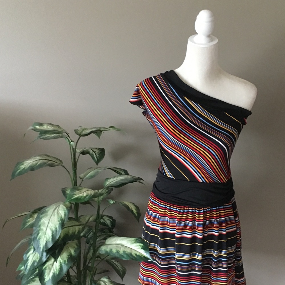 Wet Seal- Colorful Striped One Shoulder Dress